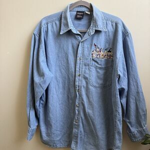 Vintage Women's Outrageous Sports  Cats On A Fence Embroidered Blue Denim Large